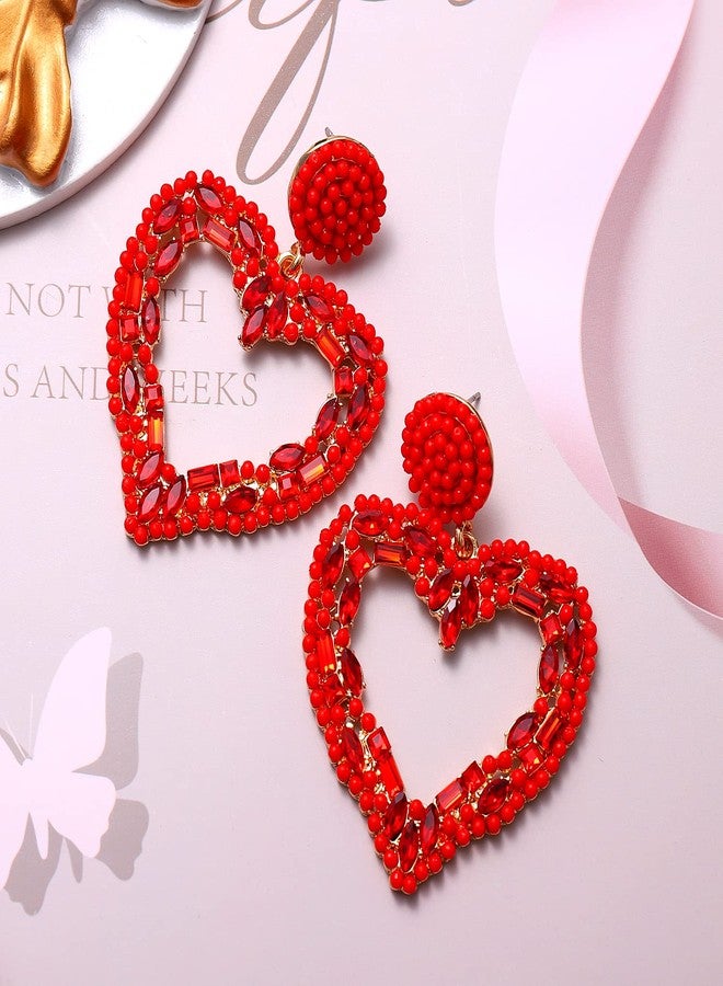 NLCAC Valentine's Day Heart Earrings Beaded Multi Stone Cluster Open Heart Drop Dangle Evening Earrings, Zinc, not know - Image 4
