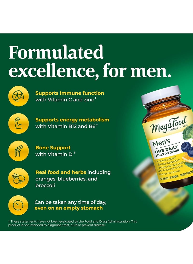MegaFood - MegaFood Men's One Daily Multivitamin - immune support, muscle health, bone health, energy metabolism. dietary supplement, 30 tablets / 30 per servings - Image 1