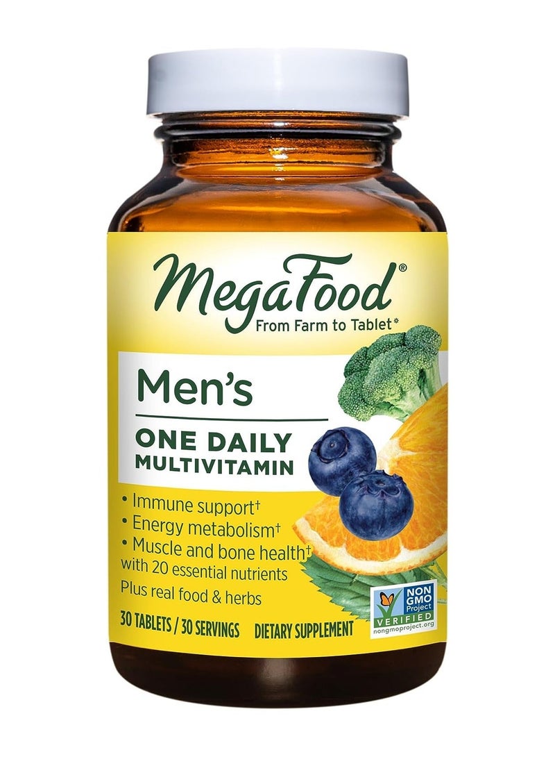 MegaFood Men's One Daily Multivitamin 21 Nutrients Plus Real Food- immune support, muscle health, bone health, energy metabolism. dietary supplement, 30 tablets | 30 per servings - Image 1
