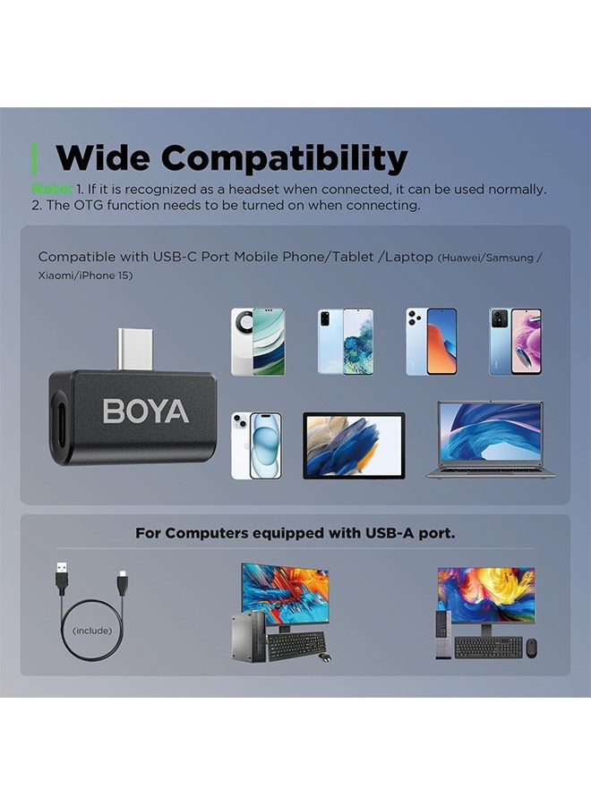 BOYA Wireless Lavalier Microphone for USB C Android Smartphone Clip on Microphone for Type C Tablet External Mini Lapel Mic for iPhone 15 for Podcast Video Recording YouTube Live Streaming Vlog Omic-U - Image 5