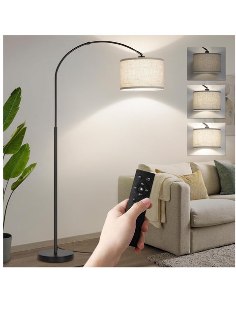 Arc Floor Lamp, Modern Floor Lamp with 3 Color Temperature, Tall Lamp for Living Room with Foot Switch, Arc Floor Lamp with Adjustable Hanging Drum Shade, Dimmer and Weighted Base Black 1890x946 mm