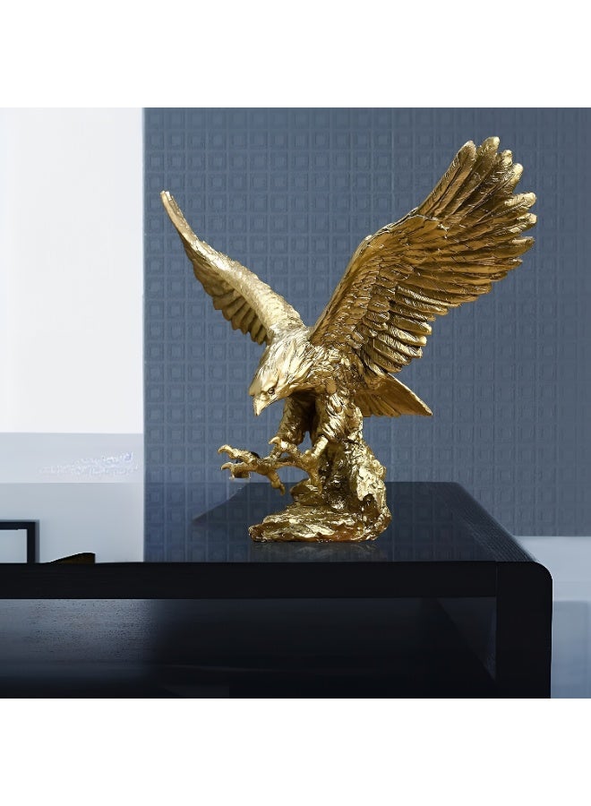 ALMiHomi Golden Eagle Statue – Large Majestic Falcon Sculpture for Home Decor, Office Desk, Majlis Decoration | Luxury Gold Bird Ornament (26 × 31 × 17 cm / 10.2 × 12.2 × 6.3 in) - Image 2