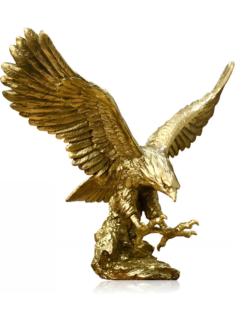 ALMiHomi Golden Eagle Statue – Large Majestic Falcon Sculpture for Home Decor, Office Desk, Majlis Decoration | Luxury Gold Bird Ornament (26 × 31 × 17 cm / 10.2 × 12.2 × 6.3 in) - Image 1
