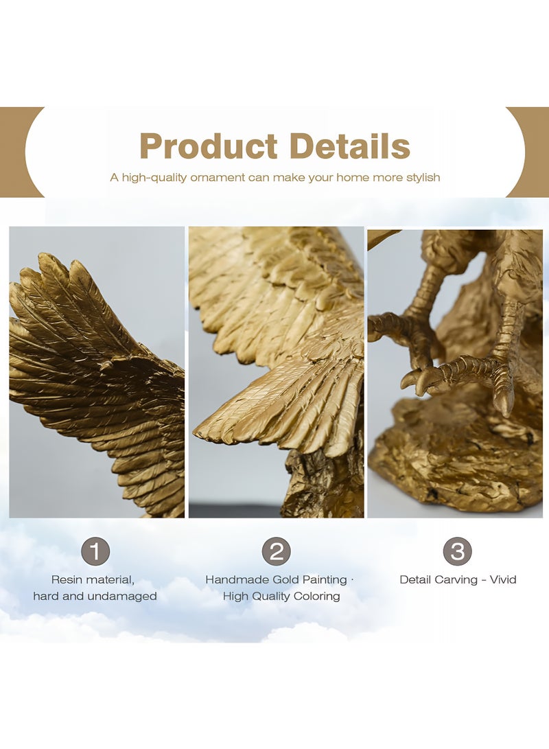 ALMiHomi Golden Eagle Statue – Large Majestic Falcon Sculpture for Home Decor, Office Desk, Majlis Decoration | Luxury Gold Bird Ornament (26 × 31 × 17 cm / 10.2 × 12.2 × 6.3 in) - Image 5