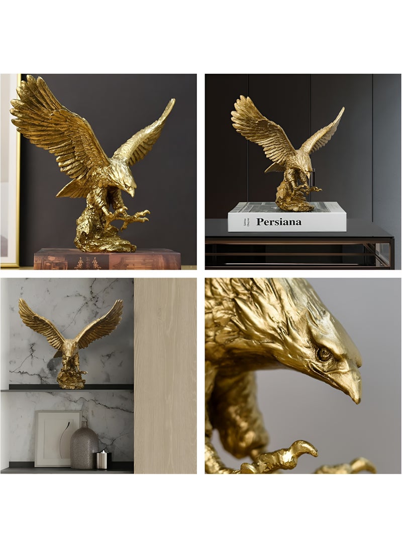 ALMiHomi Golden Eagle Statue – Large Majestic Falcon Sculpture for Home Decor, Office Desk, Majlis Decoration | Luxury Gold Bird Ornament (26 × 31 × 17 cm / 10.2 × 12.2 × 6.3 in) - Image 4