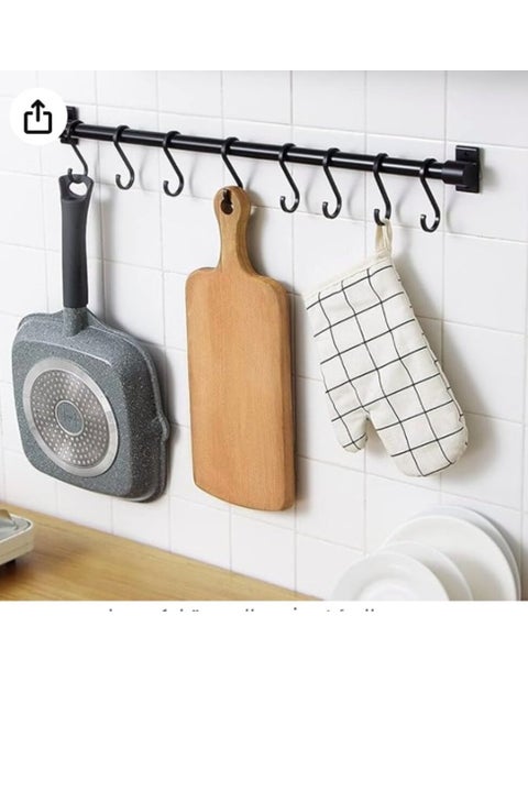 Multi-purpose Hook Rack for Home Kitchen Organization, Kitchen Utensil Rack with 8 Removable Movable Hooks, Hanging Rack for Tools, Coats, Jackets, Clothes, 80cm