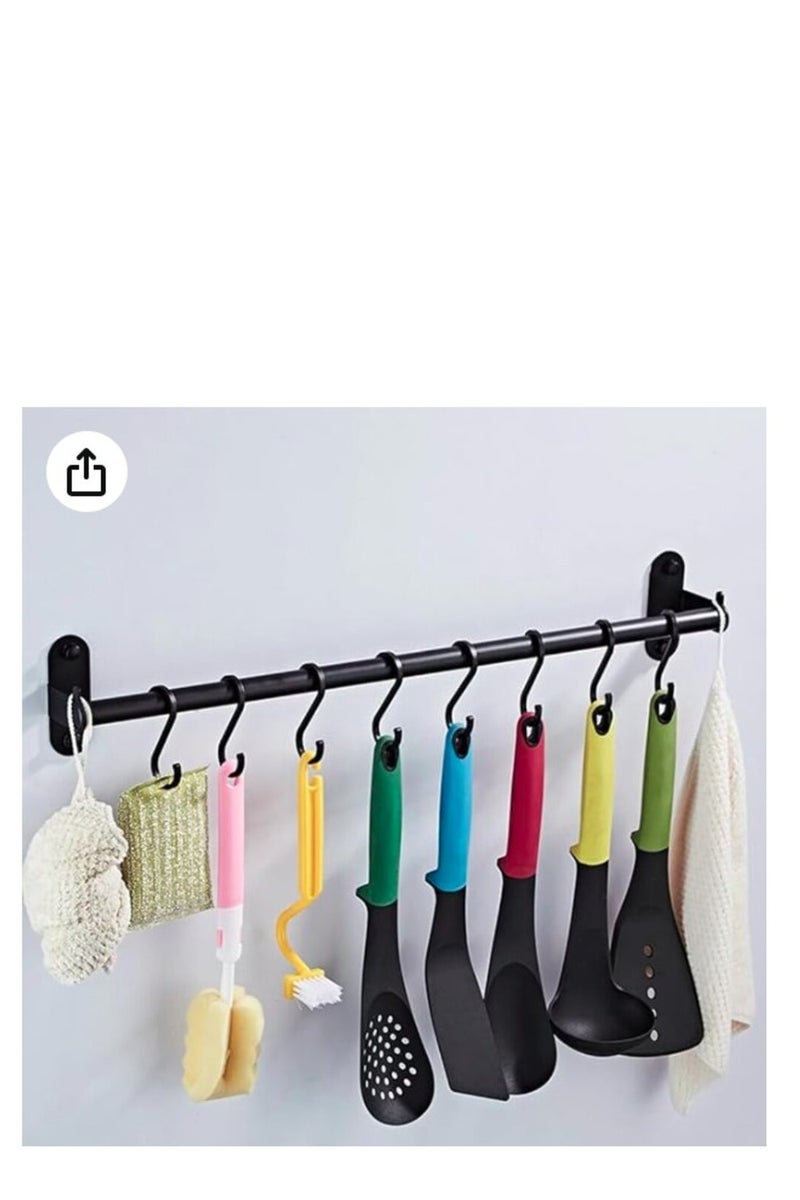eBasket Multi-purpose Hook Rack for Home Kitchen Organization, Kitchen Utensil Rack with 8 Removable Movable Hooks, Hanging Rack for Tools, Coats, Jackets, Clothes, 80cm - Image 2
