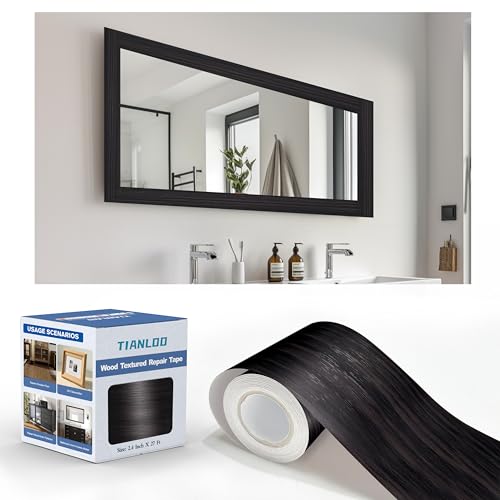 TIANLDD 27 FT Wood Grain Wallpaper Border, Removable Waterproof Mirror Border Peel and Stick,Bathroom Mirror Frame Border.(Dark Brown Oak) - Image 1