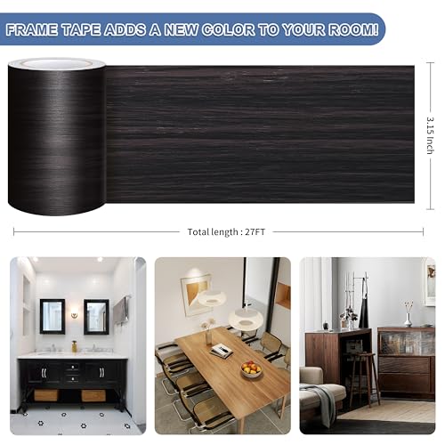TIANLDD 27 FT Wood Grain Wallpaper Border, Removable Waterproof Mirror Border Peel and Stick,Bathroom Mirror Frame Border.(Dark Brown Oak) - Image 3