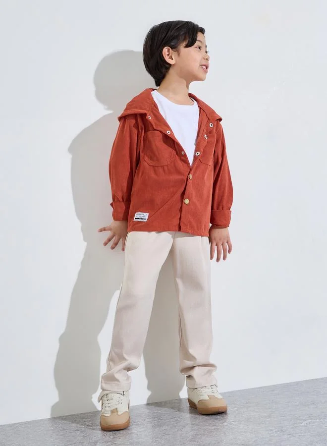 ستايلي Boys Oversized Corduroy Hooded Shacket Snap Buttons