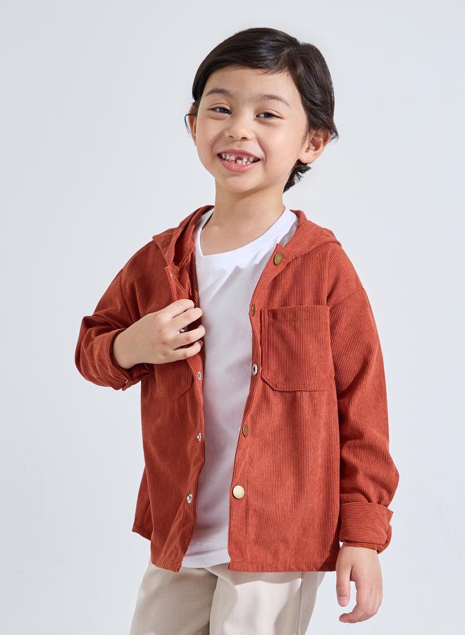 Styli Boys Oversized Corduroy Hooded Shacket Snap Buttons - Image 1