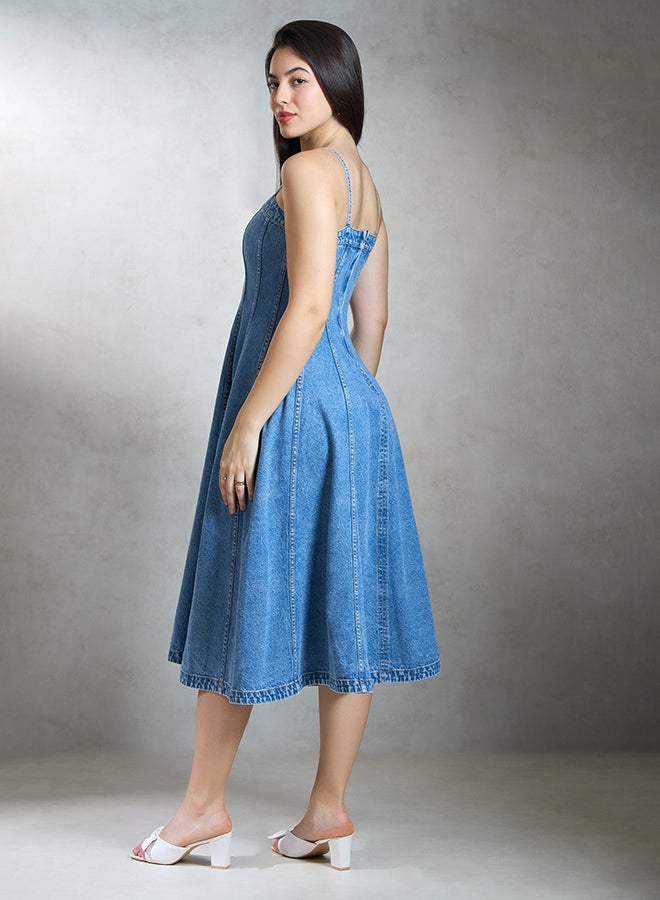 VIRGIO 100% Cotton Denim Banded Midi Dress - Image 2