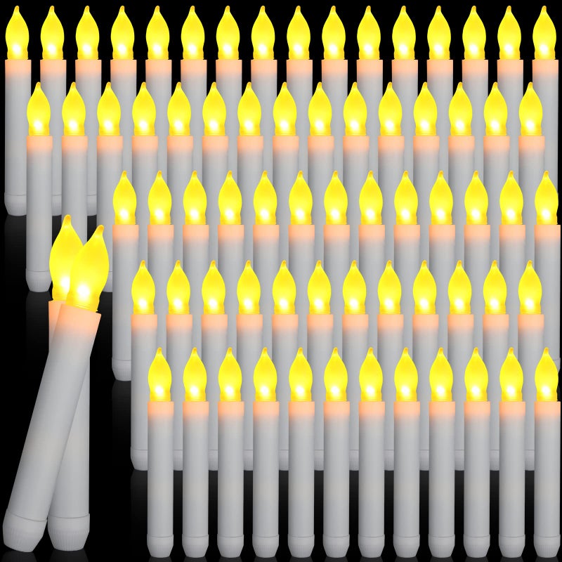 Macarrie 108 Pieces Flameless LED Taper Candles Battery Operated Candles Flickering Light Electric Handheld Candlesticks Halloween Christmas Church Party Weddings DecorationWhite