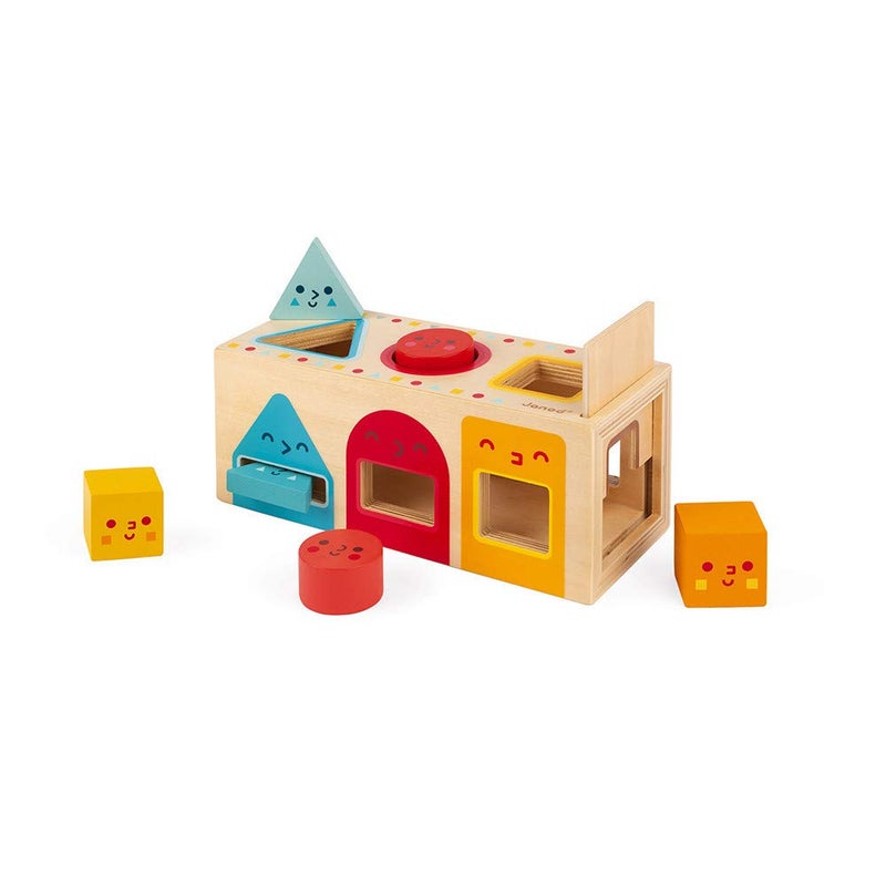 Janod Geometric Shapes 6 pc Wooden Sorting Box - Ages 12+ Months - J05330 - Image 1