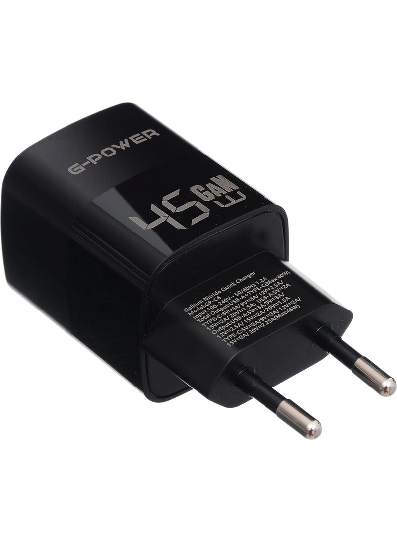جي باور شاحن جي-باور GP-C6 بقوة 45 واط بمنفذي USB (USB-A وUSB-C) يدعم تقنية الشحن السريع كوالكوم 3.0، متوافق مع أجهزة ماك بوك برو، وآيباد، وجالاكسي، وبيكسل، وآيفون، وغيرها - أسود - Image 3