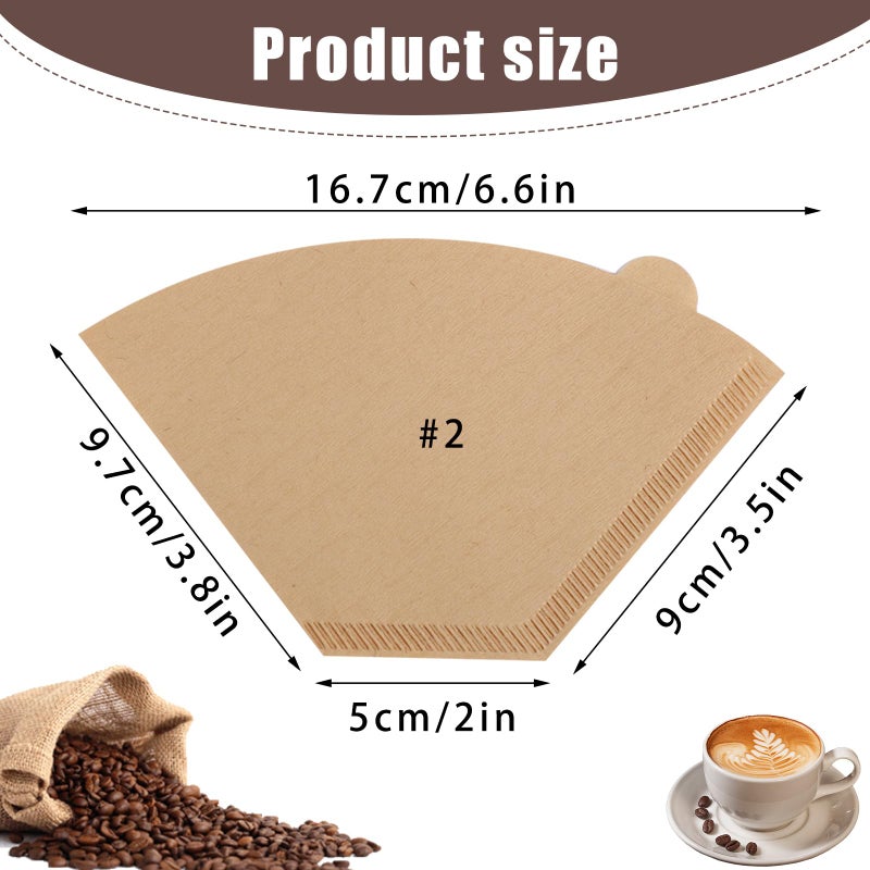 Prudiut 200 Count Coffee Filter #2, 2 Coffee Filters Cone Unbleached Disposable Coffee Filters 2 Cone Paper Fits for Drip and Compatible with Pour Over Coffee Maker(2-6 Cup) - Image 2