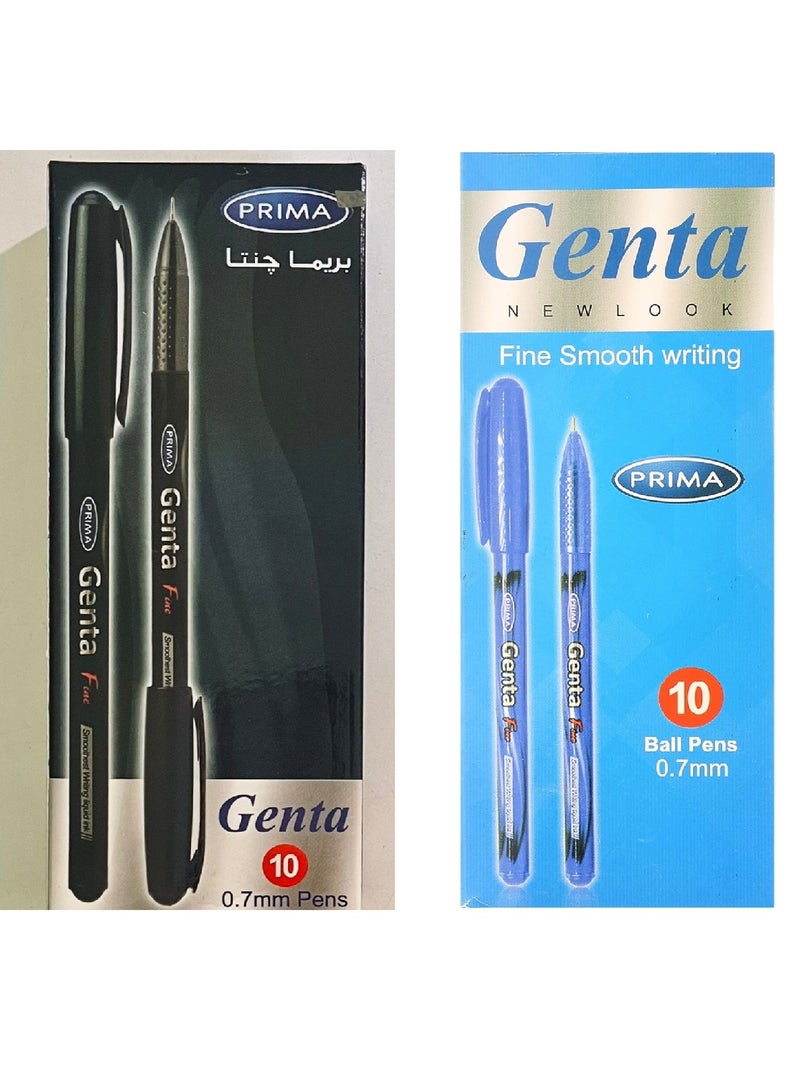 بريما قلم حبر جاف بريما جينتا، كتابة سلسة ودقيقة، حبر سائل 0.7 مم، عبوة من 10 أقلام - أزرق وأسود (عبوتان). - Image 1