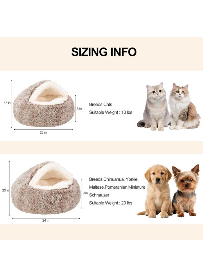 Calming Dog Beds & Cat Cave Bed with Hooded Cover,Removable Washable Round Beds for Small Medium Pets,Anti-Slip Faux Fur Fluffy Coved Bed for Improved Sleep,Fits up to 15/25 lbs (Small,20"x20") - Image 5