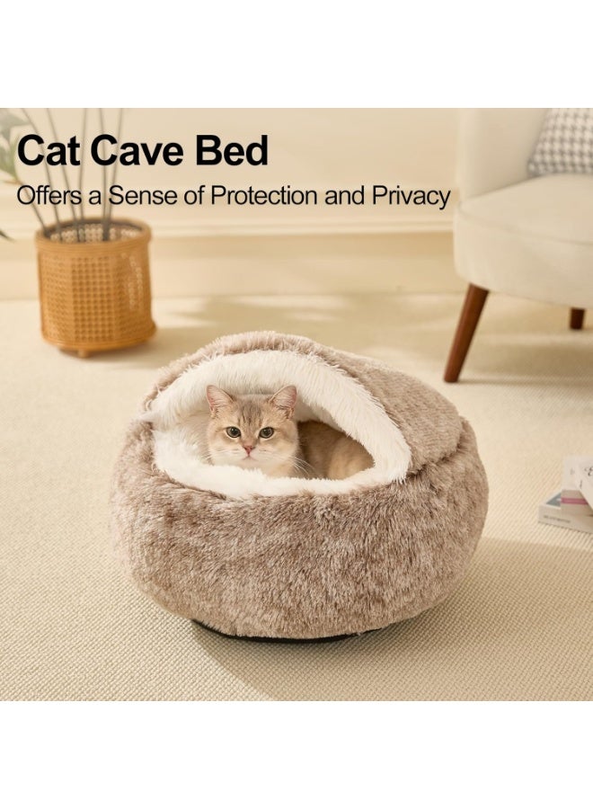 Calming Dog Beds & Cat Cave Bed with Hooded Cover,Removable Washable Round Beds for Small Medium Pets,Anti-Slip Faux Fur Fluffy Coved Bed for Improved Sleep,Fits up to 15/25 lbs (Small,20"x20") - Image 3