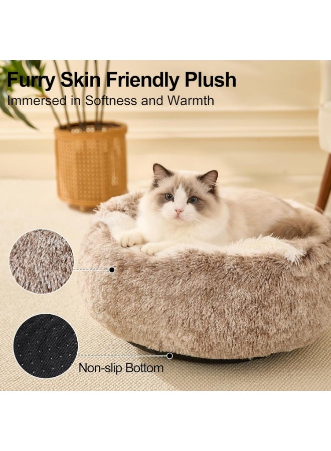 Calming Dog Beds & Cat Cave Bed with Hooded Cover,Removable Washable Round Beds for Small Medium Pets,Anti-Slip Faux Fur Fluffy Coved Bed for Improved Sleep,Fits up to 15/25 lbs (Small,20"x20") - Image 2