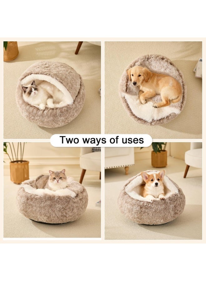 Calming Dog Beds & Cat Cave Bed with Hooded Cover,Removable Washable Round Beds for Small Medium Pets,Anti-Slip Faux Fur Fluffy Coved Bed for Improved Sleep,Fits up to 15/25 lbs (Small,20"x20") - Image 4