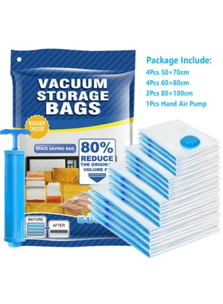 Vacuum Space Saver Bags, 10 Pcs Vacuum Storage Bags with 1 Pcs Hand Air Pump, (2 Pcs 100x80cm), (4 Pcs 80x60cm), (4 Pcs 70x50cm),Compression Bags Space Saver Bags Vacuum Seal Bags - view 2