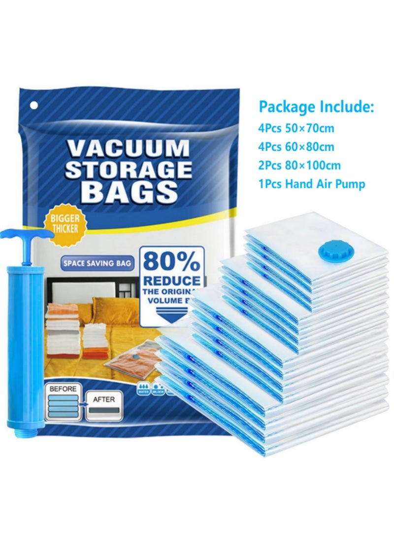 Vacuum Space Saver Bags, 10 Pcs Vacuum Storage Bags with Hand Air Pump, (2 Pcs 100x80cm), (4 Pcs 80x60cm), (4 Pcs 70x50cm),Compression Bags Space Saver Bags Vacuum Seal Bags  - Image 2