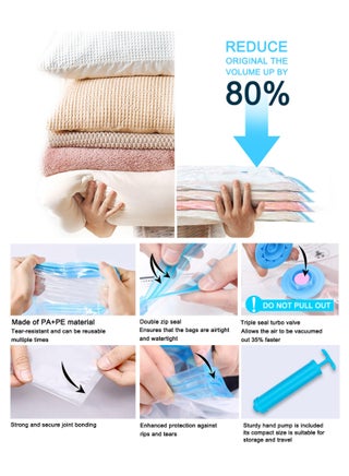 Vacuum Space Saver Bags, 10 Pcs Vacuum Storage Bags with 1 Pcs Hand Air Pump, (2 Pcs 100x80cm), (4 Pcs 80x60cm), (4 Pcs 70x50cm),Compression Bags Space Saver Bags Vacuum Seal Bags - view 3