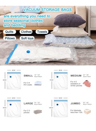 Vacuum Space Saver Bags, 10 Pcs Vacuum Storage Bags with 1 Pcs Hand Air Pump, (2 Pcs 100x80cm), (4 Pcs 80x60cm), (4 Pcs 70x50cm),Compression Bags Space Saver Bags Vacuum Seal Bags - view 4