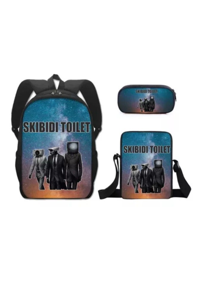 3 Pcs Skibidi Toilet  School Bag Satchel Pencil Case Animated Game Skibidi Toilet Man Gifts For Kids TV Man Toilet Man Titan Man - Image 1