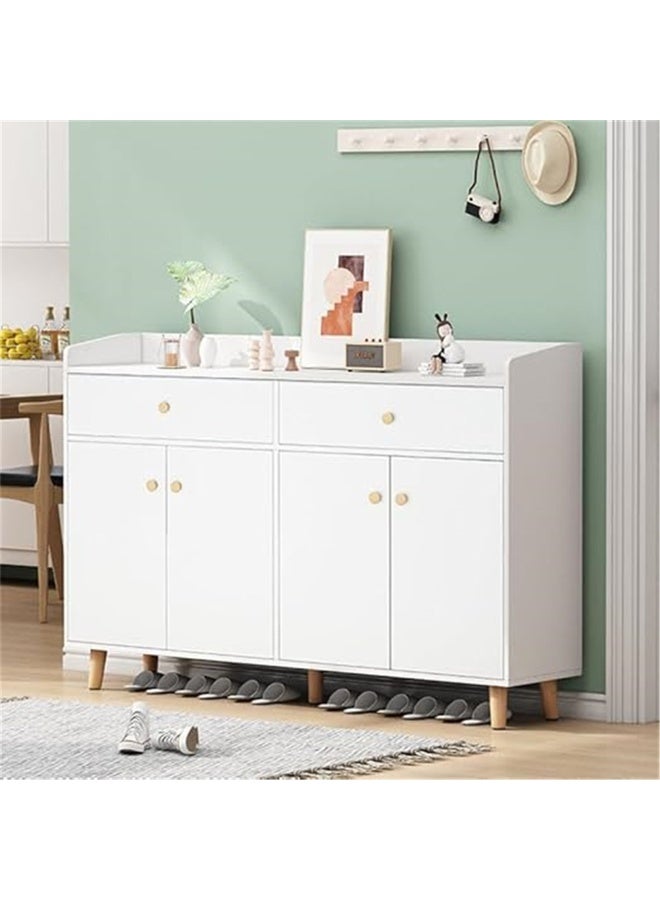 Shoe Cabinet, Wooden Shoe Rack Organizer with Drawers and Doors, Large Capacity Shoe Storage Cabinet for Closet Entryway Hallwayf, Free Standing Shoes Shelves, 120*30*84cm (White) - Image 1