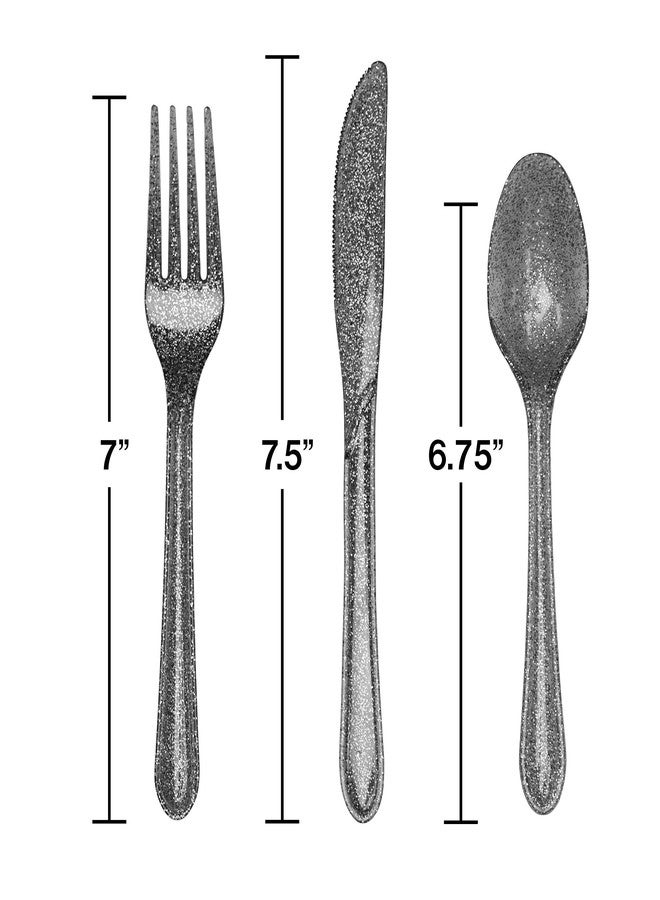 Creative Converting 24-Piece Glitz Premium Plastic Cutlery Assortment, Silver Glitter - Image 2