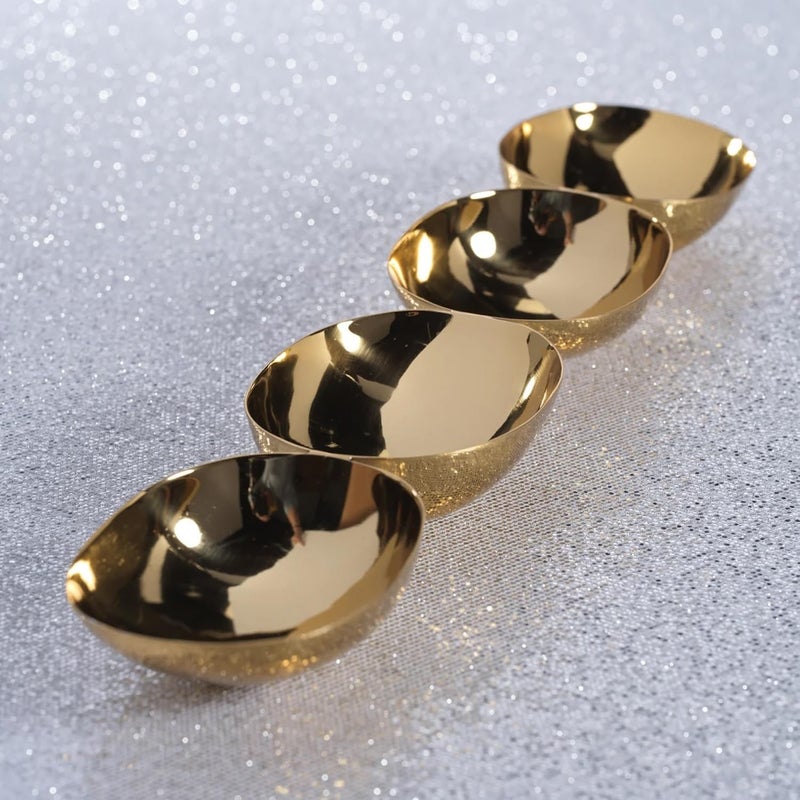 Zodax Sets of Polished Gold Nut Candy Appetizer or Sauce Serving Bowls Linear Four Bowl - Image 2