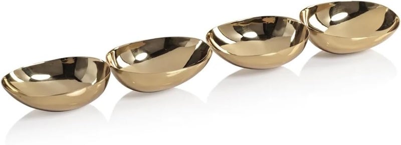 Zodax Sets of Polished Gold Nut Candy Appetizer or Sauce Serving Bowls Linear Four Bowl - Image 1