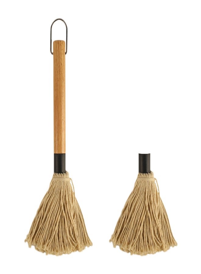 WHTCHSU 11.2 Inch BBQ Mop Brushes for Sauce, Grill Basting Mop Wooden Long Handle BBQ Mop with 1 Extra Replacement Heads for BBQ Grilling Smoking Steak - Image 1