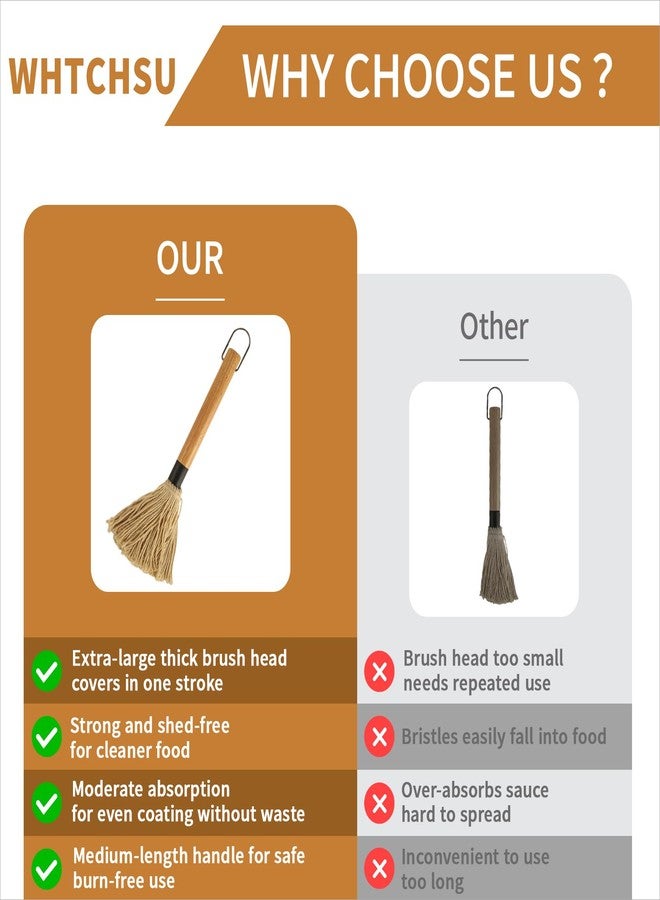 WHTCHSU 11.2 Inch BBQ Mop Brushes for Sauce, Grill Basting Mop Wooden Long Handle BBQ Mop with 1 Extra Replacement Heads for BBQ Grilling Smoking Steak - Image 3
