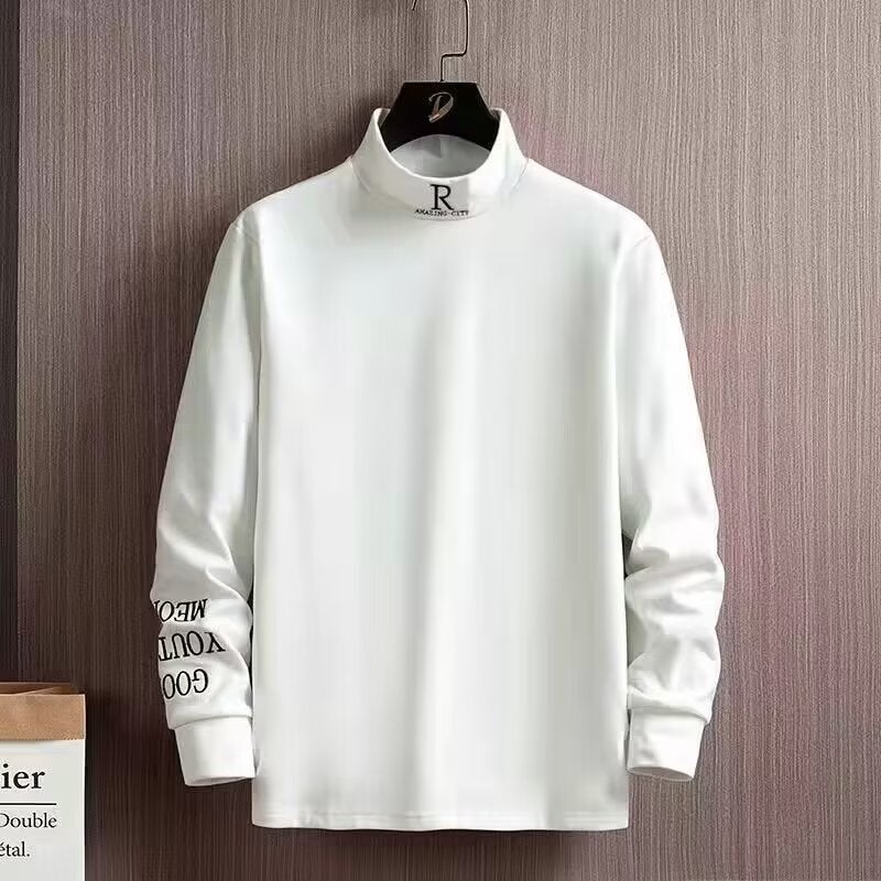 Men'S T-Shirt Long-Sleeved Fashion Half-High Collar Fleece Sweater Base Shirt All-Match Top - Image 2