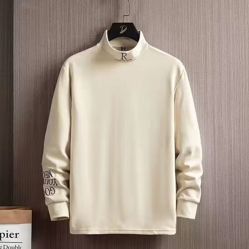 Men'S T-Shirt Long-Sleeved Fashion Half-High Collar Fleece Sweater Base Shirt All-Match Top - Image 5