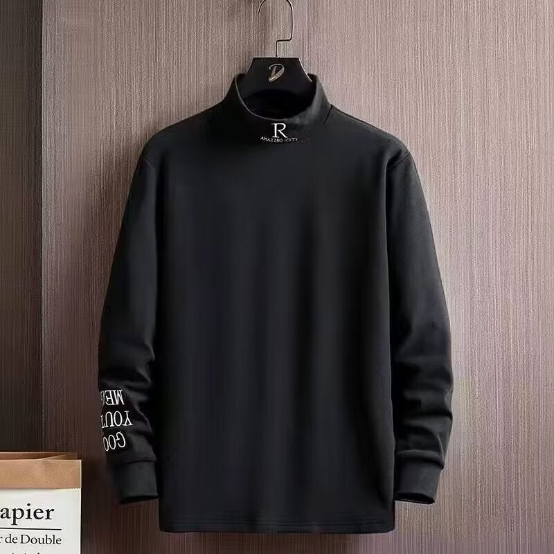 Men'S T-Shirt Long-Sleeved Fashion Half-High Collar Fleece Sweater Base Shirt All-Match Top - Image 3