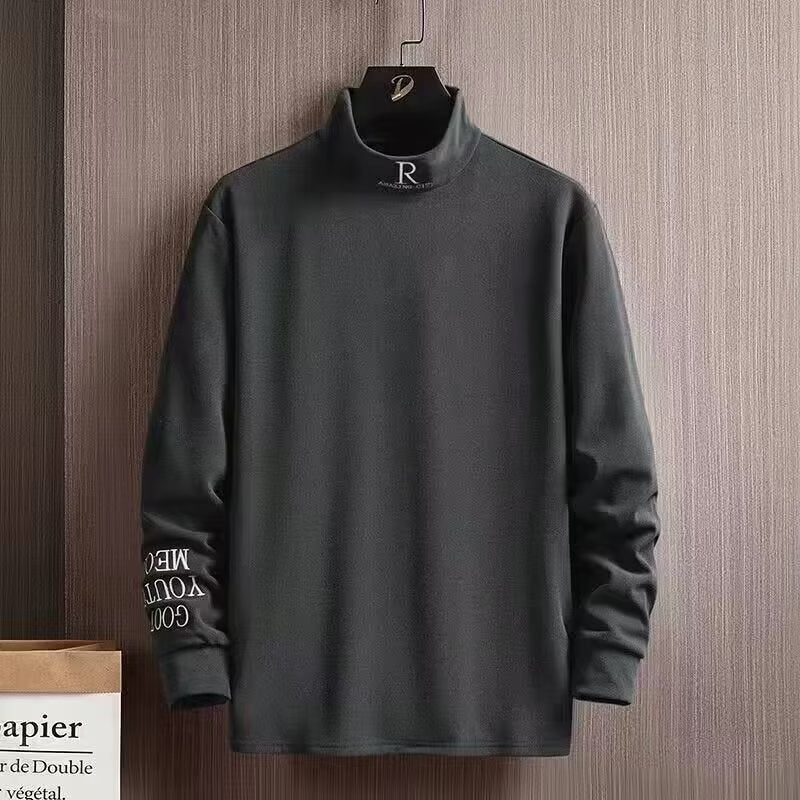 Men'S T-Shirt Long-Sleeved Fashion Half-High Collar Fleece Sweater Base Shirt All-Match Top - Image 4