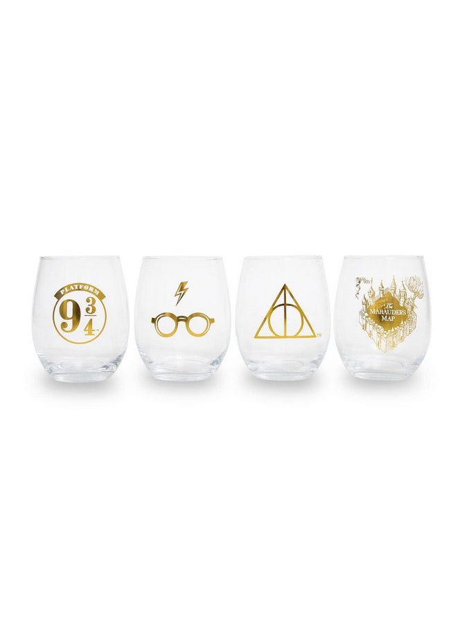 Toynk Harry Potter Icons Stemless Wine Glasses, Set Of 4 | 20-Ounce Tumbler Cups For Mimosas, Cocktails  - Image 1