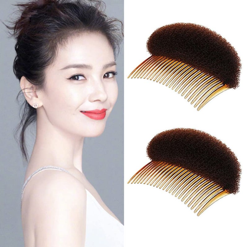 Bamboo Luxury 2Pcs Sponge Bump It Up Volume Hair Base Set Charming Bump It Up Volume Inserts Hair Bump Up Comb Hair Stick Bun Maker Bun Shaper Styling Insert Tool Hair Pad Accessories(Brown)