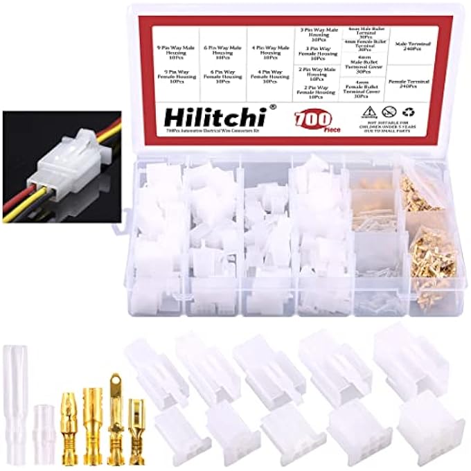 Hilitchi 700 Pcs 28Mm 2 3 4 6 9 Pin Automotive Electrical Wire Connectors Pin Header Crimp Wire Terminals Assortment Kit With 30 Sets 4Mm Car Motorcycle Bullet Terminal Wire Connectors With Cover - Image 2
