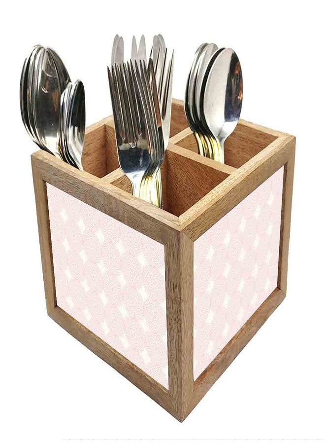 Nutcase Wooden Cutlery Stand Holder Silverware Caddy Spoons Forks Knives Organizer for Dining Table & Kitchen -Made in India-Spoons NOT Included - Beautiful Pink Flower - Image 1