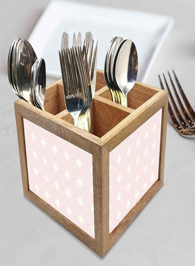 Nutcase Wooden Cutlery Stand Holder Silverware Caddy Spoons Forks Knives Organizer for Dining Table & Kitchen -Made in India-Spoons NOT Included - Beautiful Pink Flower - Image 2