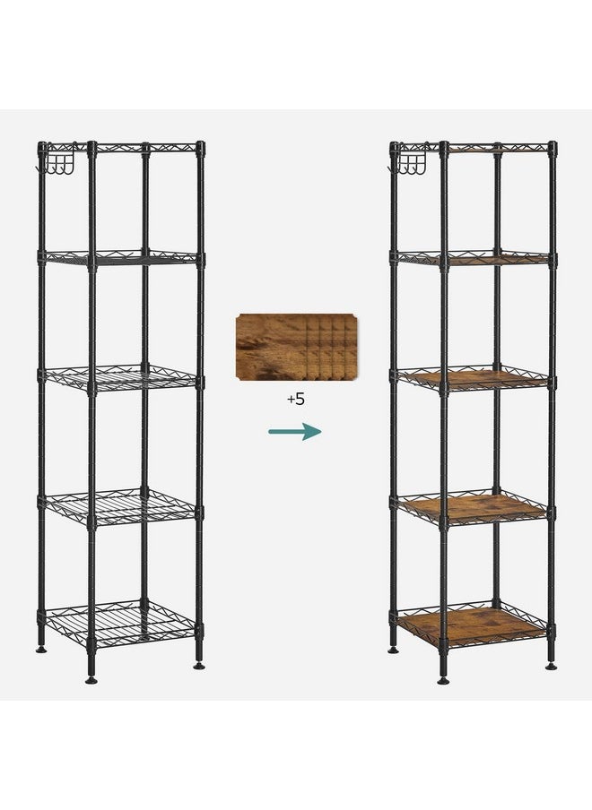 SONGMICS SONGMICS 5-Tier Bathroom Shelf, Storage Rack for Small Space, with 5 PP Shelf Liners, Removable Hook, Extendable Design, Ink Black and Rustic Brown ULGR023B02  - Image 4