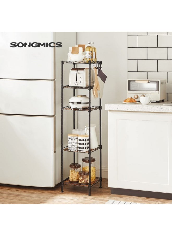SONGMICS SONGMICS 5-Tier Bathroom Shelf, Storage Rack for Small Space, with 5 PP Shelf Liners, Removable Hook, Extendable Design, Ink Black and Rustic Brown ULGR023B02  - Image 2
