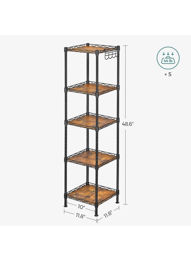 SONGMICS SONGMICS 5-Tier Bathroom Shelf, Storage Rack for Small Space, with 5 PP Shelf Liners, Removable Hook, Extendable Design, Ink Black and Rustic Brown ULGR023B02  - Image 5