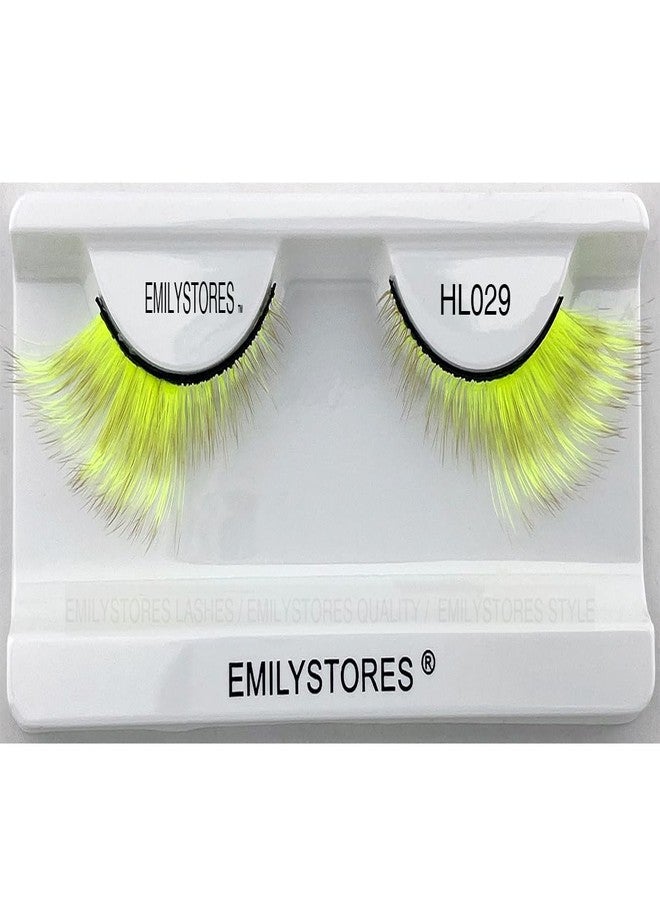EMILYSTORES Halloween False Eyelashes Neon Green Black-Red Yellow Dramatic Costume Lashes 1 Pair for Halloween Costume Makeup (Yellow) - Image 1