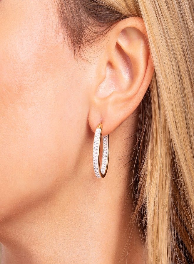 Barzel أقراط هووب كريستال داخل وخارج مطلية بالذهب عيار 18 للنساء (ذهبي) - Image 2